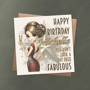 Carte d'anniversaire glamour personnalisée pour une vraie femme, reine, dame - Joyeux anniversaire « Nom personnalisé » dont vous ne rêvez pas un jour fabuleux