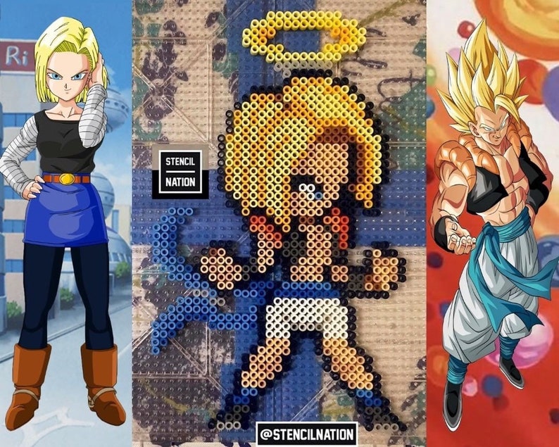 Android 18 in Gogeta Uniform Dragon Ball Z Anime 8bit Pixel Art Kandi Perler Figure