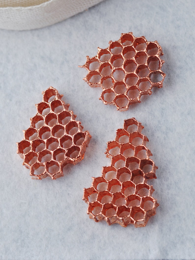 copper bee jewelry Electroformed honeycomb necklace copper hexagon beelover queen bee beehive necklace electroform honey comb pendant