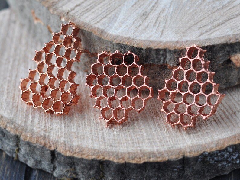 copper bee jewelry Electroformed honeycomb necklace copper hexagon beelover queen bee beehive necklace electroform honey comb pendant