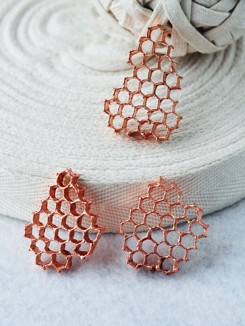 copper bee jewelry Electroformed honeycomb necklace copper hexagon beelover queen bee beehive necklace electroform honey comb pendant
