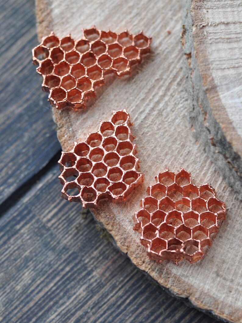 copper bee jewelry Electroformed honeycomb necklace copper hexagon beelover queen bee beehive necklace electroform honey comb pendant
