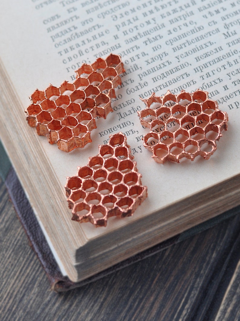 copper bee jewelry Electroformed honeycomb necklace copper hexagon beelover queen bee beehive necklace electroform honey comb pendant