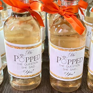 He Popped The Question, She Said Yes! BOTTLE LABELS for Engagement Party Favors / Printable