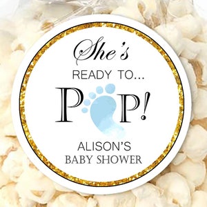 Baby BOY Shower Popcorn Party Favor Labels / Baby Shower Kettle Corn Popcorn Labels