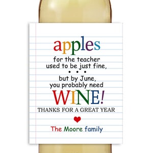 Teacher Wine Label / Teacher End of Year Gift / Teacher Appreciation Gift