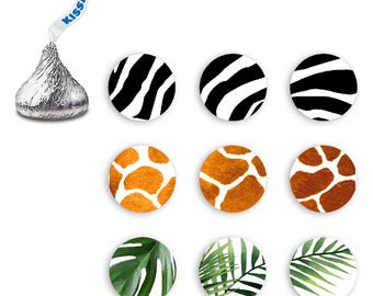 Pegatinas de besos imprimibles / Recuerdos de cumpleaños de Jungle Safari Explorer Wild One / Etiquetas para dulces