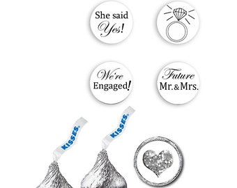 Pegatinas de Hershey Kiss para fiesta de compromiso / Corazón plateado, anillo de diamantes (archivos imprimibles)
