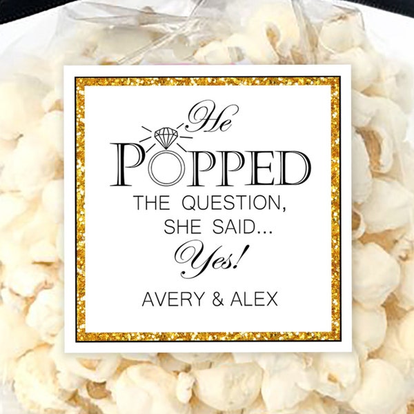 Printable Labels for Popcorn Party Favor / He Popped The Question She Said Yes
