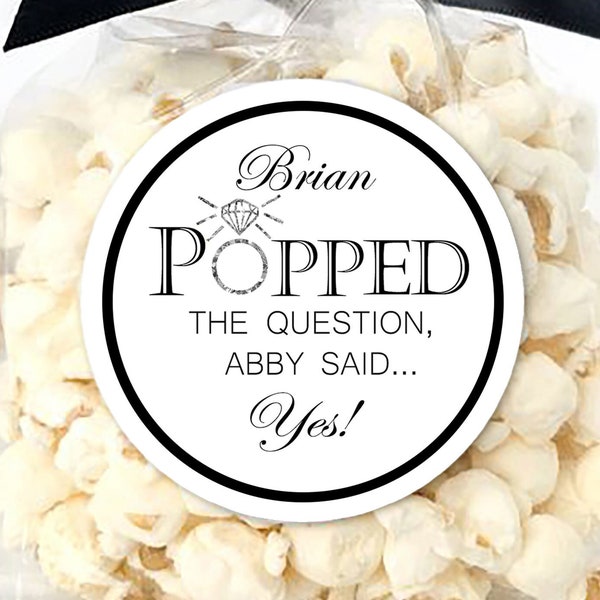 He Popped The Question, She Said Yes! / Printable Engagement Party Kettle Corn Popcorn Labels / Personalized Engagement Party Favors