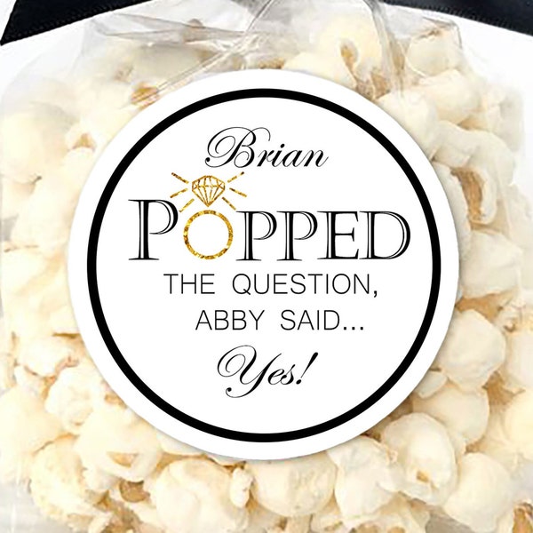 He Popped The Question, She Said Yes! / Printable Engagement Party Kettle Corn Popcorn Labels / Personalized Engagement Party Favors