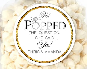 Labels for Popcorn Party Favor / He Popped The Question She Said Yes