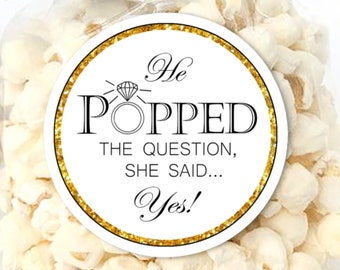 Printable Popcorn Labels for Engagement Party / He Popped The Question She Said Yes!