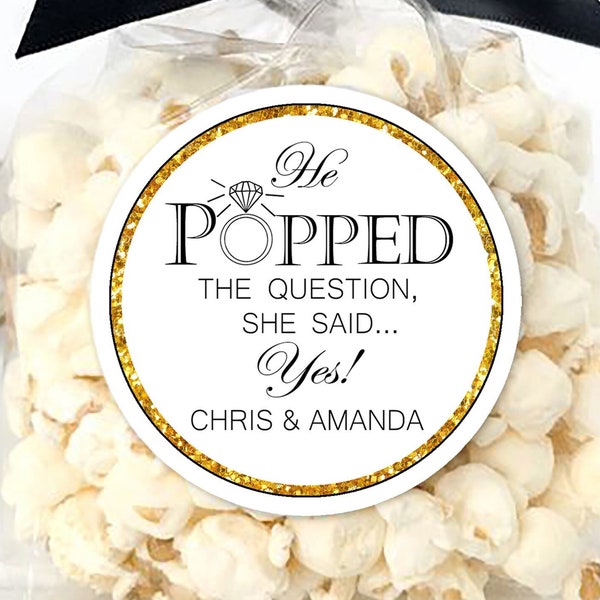 Labels for Popcorn Party Favor / He Popped The Question She Said Yes