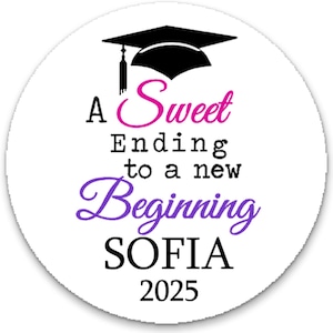 Graduation Party Favor STICKERS / A Sweet Ending To A New Beginning (many colors!)