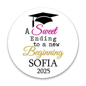 Graduation Party Favor STICKERS/ A Sweet Ending To A New Beginning (more colors!)