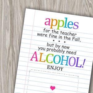Portatarjetas de regalo para profesores (imprimible): diseño divertido con temática de alcohol (descarga digital) imagen 3