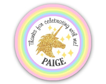 Unicorn Party Favor Stickers & Tags / Personalized