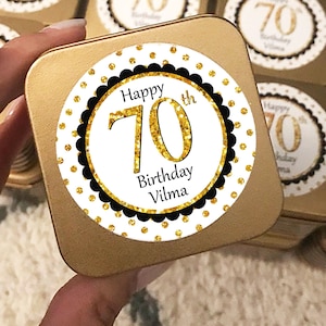 Birthday Party Favor Labels / Personalized Party Favor Stickers / Black and Gold