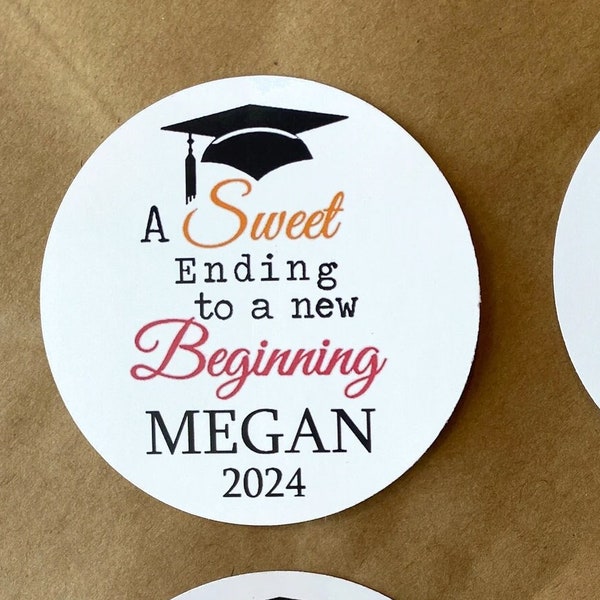 Graduation Party Favor Stickers & Tags / A Sweet Ending To A New Beginning