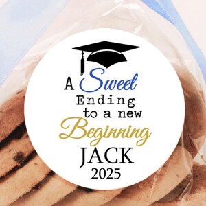 Graduation Party Favor STICKERS/ A Sweet Ending To A New Beginning (view more colors!!)