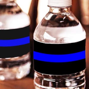 Printable Water Bottle Label / PD Police Party Decorations / Thin Blue Line