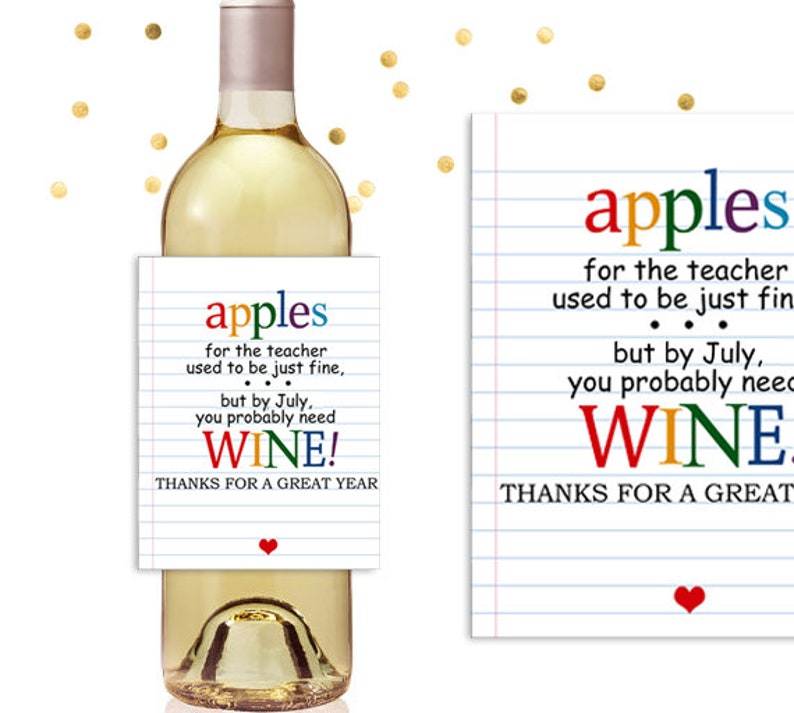 Teacher Wine Label Teacher Wine Bottle Label Teacher Wine Etsy