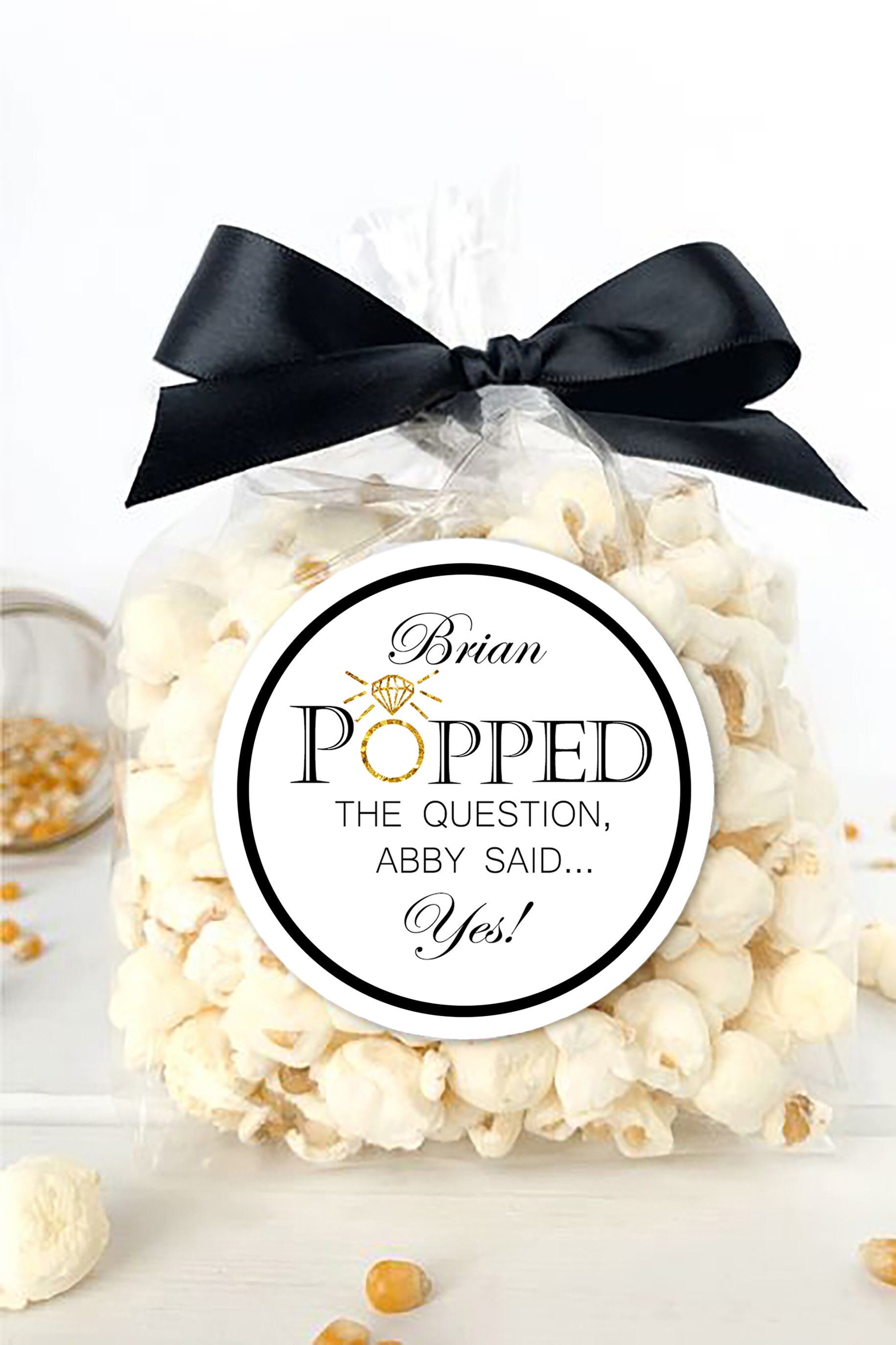 He Popped The Question, She Said Yes! / Engagement Party Kettle Corn Popcorn Labels / Personalized Engagement Party Favors