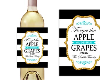 Teacher Wine Label / Personalized / Forget the apple, you deserve grapes!