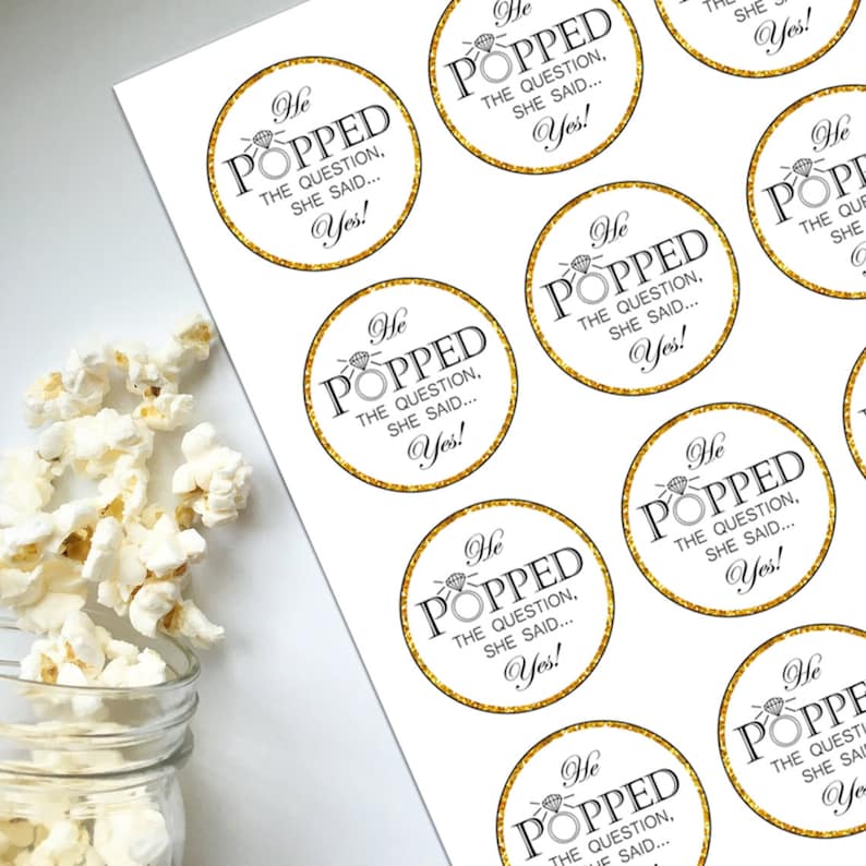 Printable Popcorn Labels for Engagement Party / He Popped the - Etsy