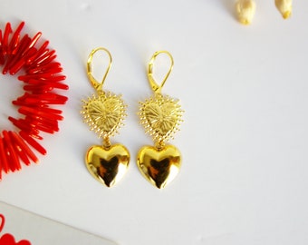 boucles d'oreilles cœurs pierre nacre saint Valentin upcycling