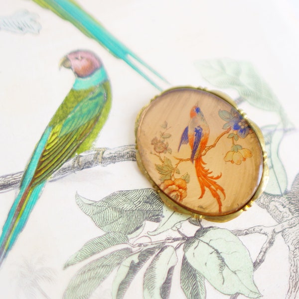 broche vintage dessins oiseaux