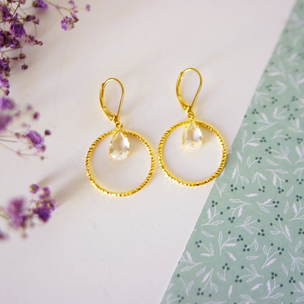 boucles d'oreilles cercle pierre cristal