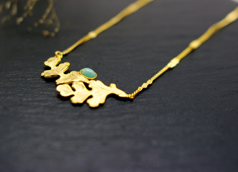 leaf pendant gold hippie boho chic amazonite gemstone semi precious stones