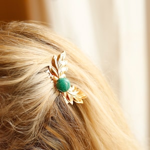 comb leaves hair art deco style glass stone with polka dots