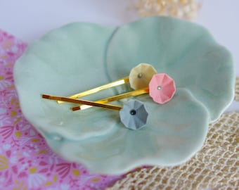 flower hair barrette porcelain corollas hair accessories brass gilded with fine gold wedding bride bridesmaid