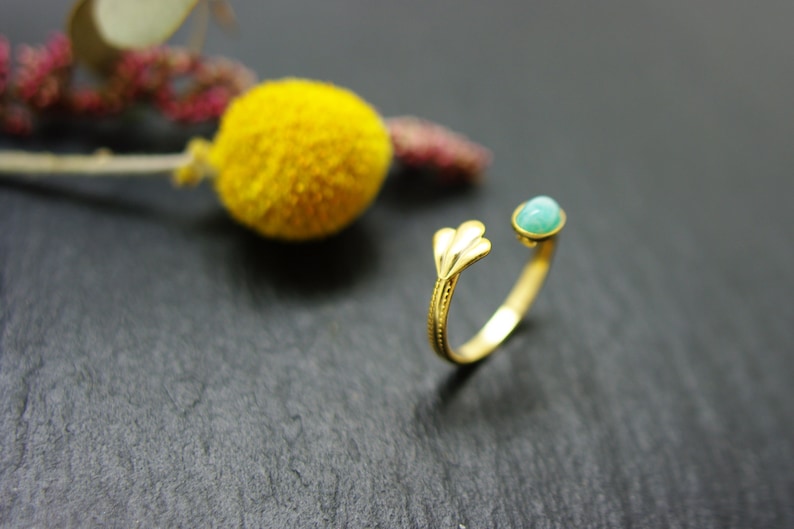 stone nacre boho Amazonite Gold shell ring adjustable from size 52 to 55 Golden gold