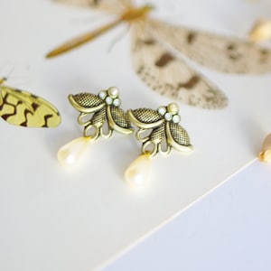 bronze art deco flower earrings recycled beads
