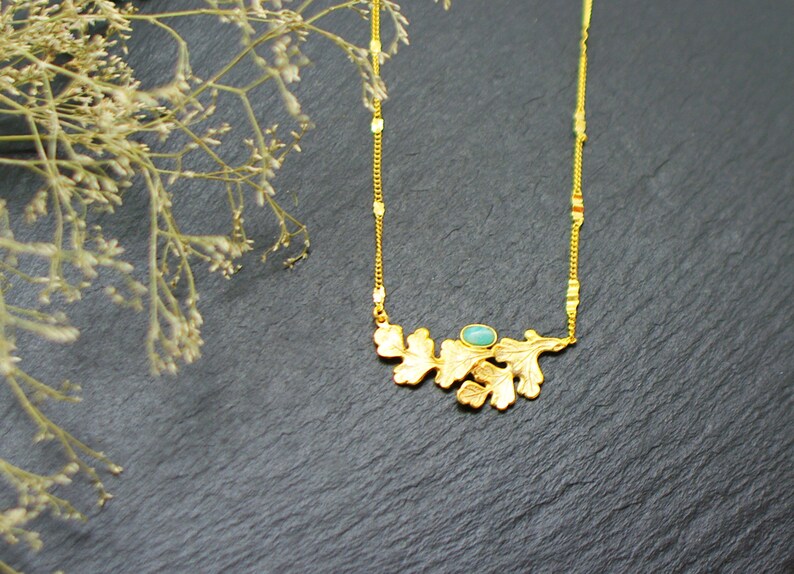 leaf pendant gold hippie boho chic amazonite gemstone semi precious stones