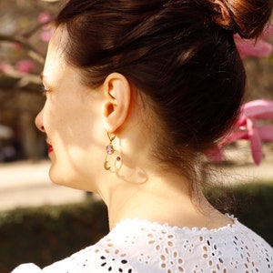 fine stone earrings gold stone crystal planet cosmos Celeste