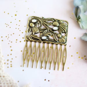 Bronze comb effect aged gold art deco thistle patterns mother-of-pearl