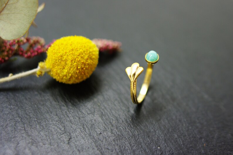 stone nacre boho Amazonite Gold shell ring adjustable from size 52 to 55 Golden gold