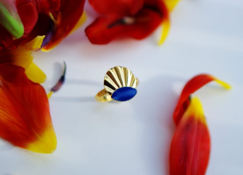 Nancy ring gold cold enamel classic blue jewelry boho size 53-54 EN