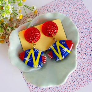 vintage fish clip-on earrings 90s upcycling jewelry YK2