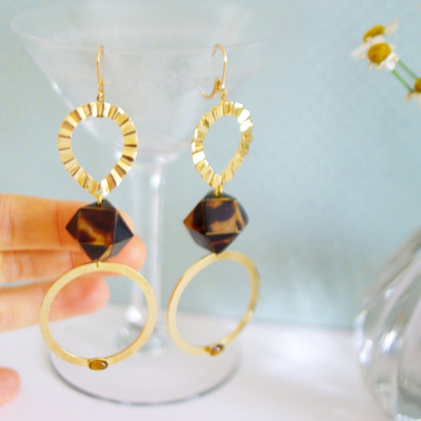 boucles d'oreilles pierres fines oeil de tigre vintage upcycling jewelry