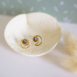 mini moon gold stud earrings celestial jewelry