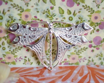 Art Deco Dragonfly Brooch – Silver Plated Brass, Elegant Jewelry