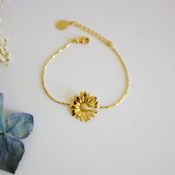 Golden brass sunflower bracelet boho chic jewelry