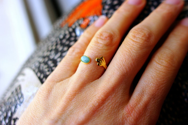 stone nacre boho Amazonite Gold shell ring adjustable from size 52 to 55 Golden gold