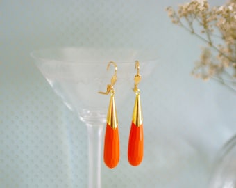 earrings gold drops stones coral tinted coral